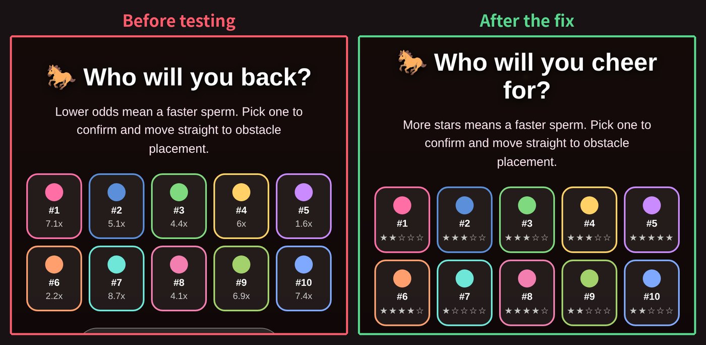 Old derby screen with odds next to the new screen with star ratings