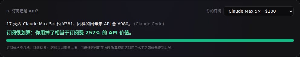 订阅对比：Claude Max 5× 17 天的费用与同样用量的 API 费用