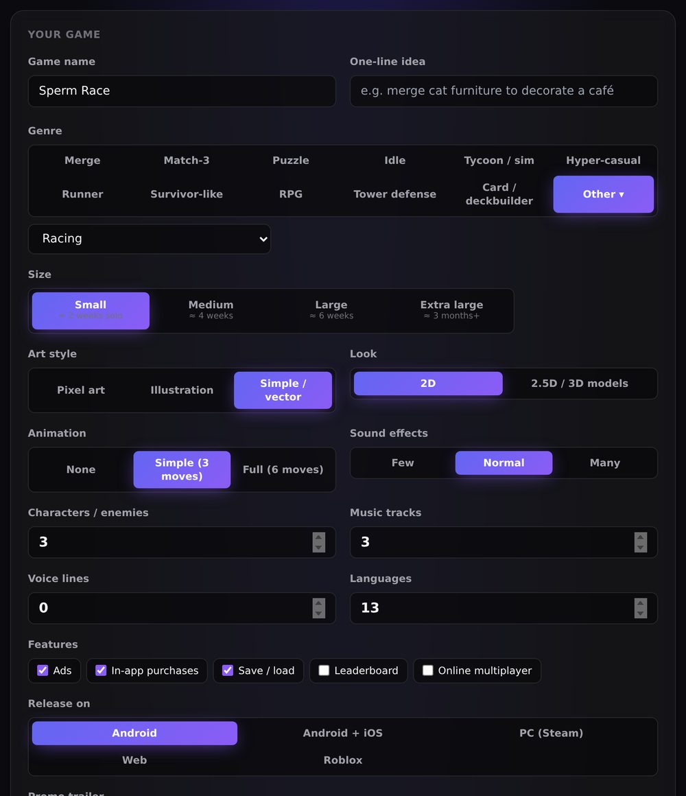 The calculator's input form