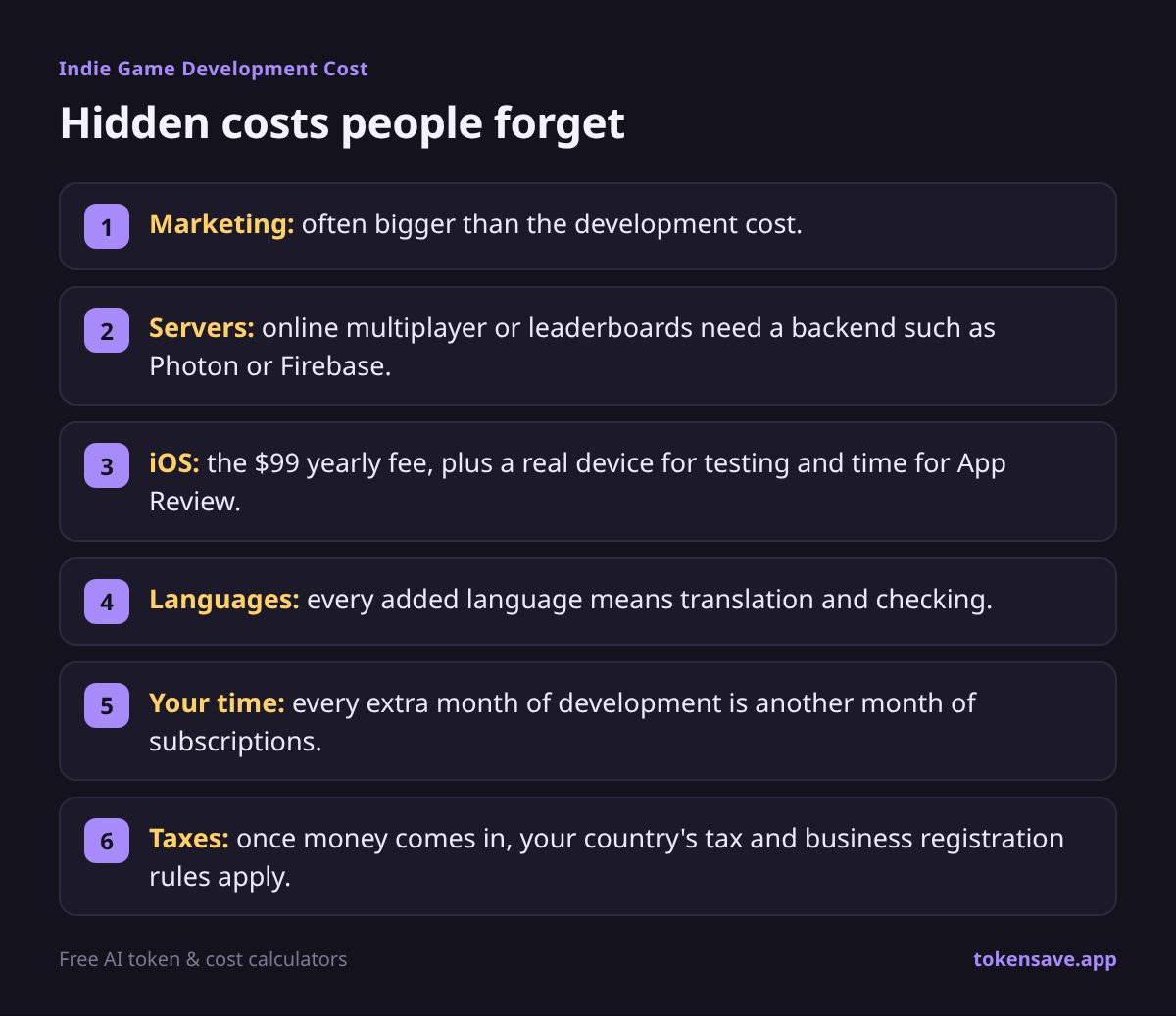 Hidden costs people forget: Marketing; Servers; iOS