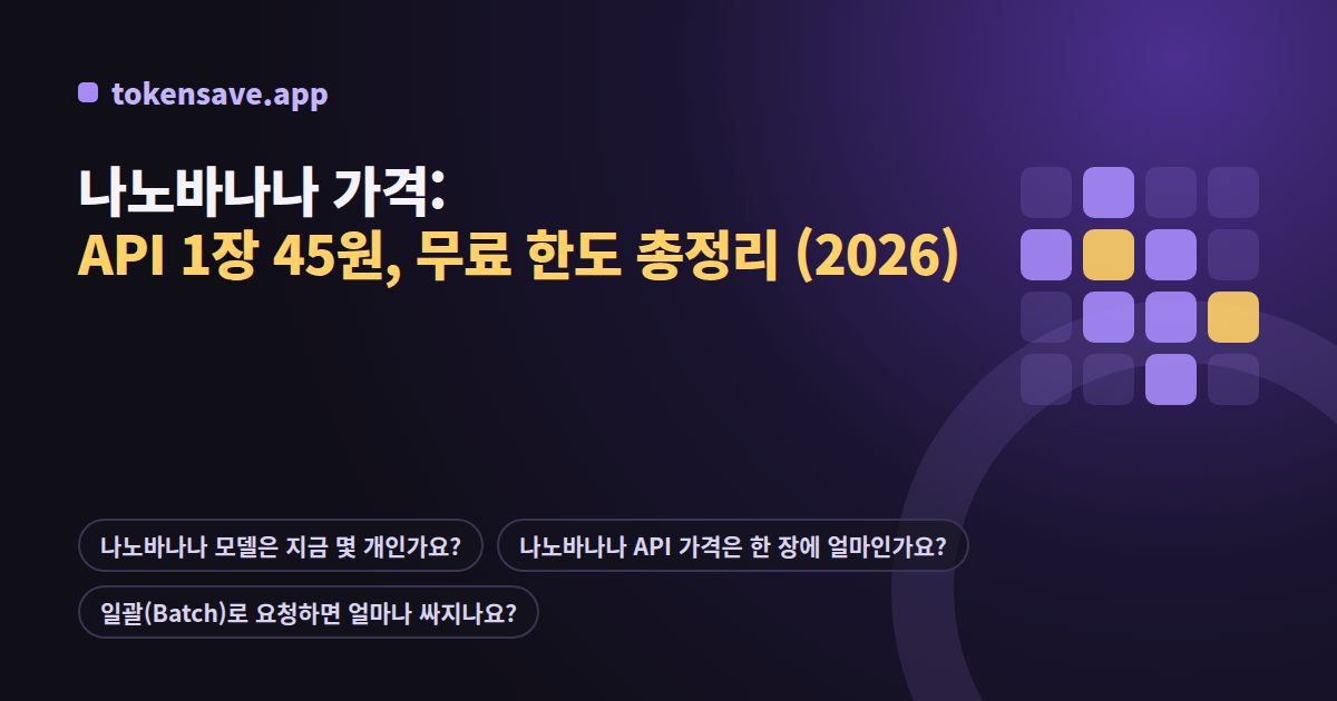 나노바나나 가격: API 1장 45원, 무료 한도 총정리 (2026)
