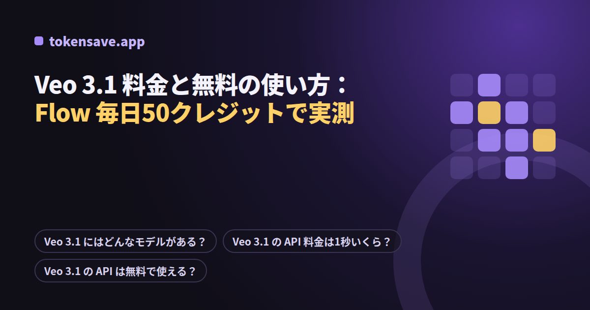Veo 3.1 料金と無料の使い方:Flow 毎日50クレジットで実測